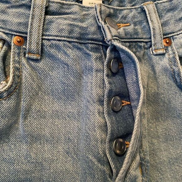 H&M women 4 100% cotton button fly ripped blue jeans - Picture 4 of 10